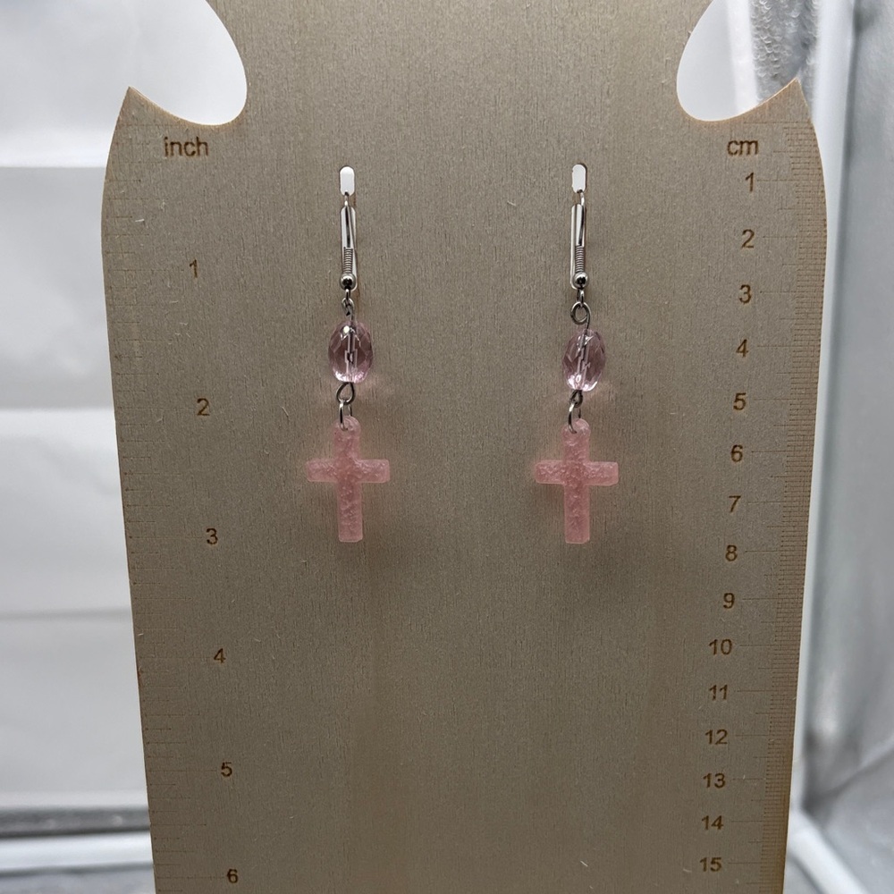 Elegant Pink Cross Earrings